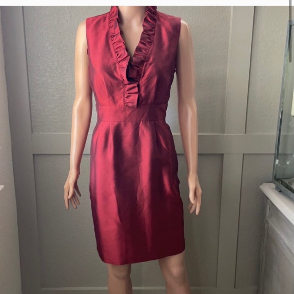 Jessica Howard red ruffled neck dress midi